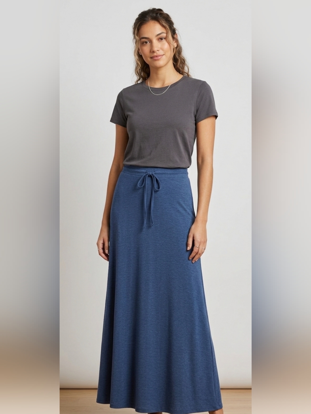High Waist elastic band A-Line Jersey Skirt Navy Blue (M)